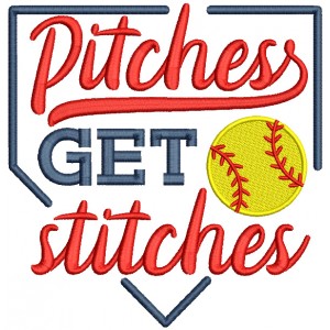 Pitches Get Stitches Baseball Sports Filled Machine Embroidery Design Digitized Pattern